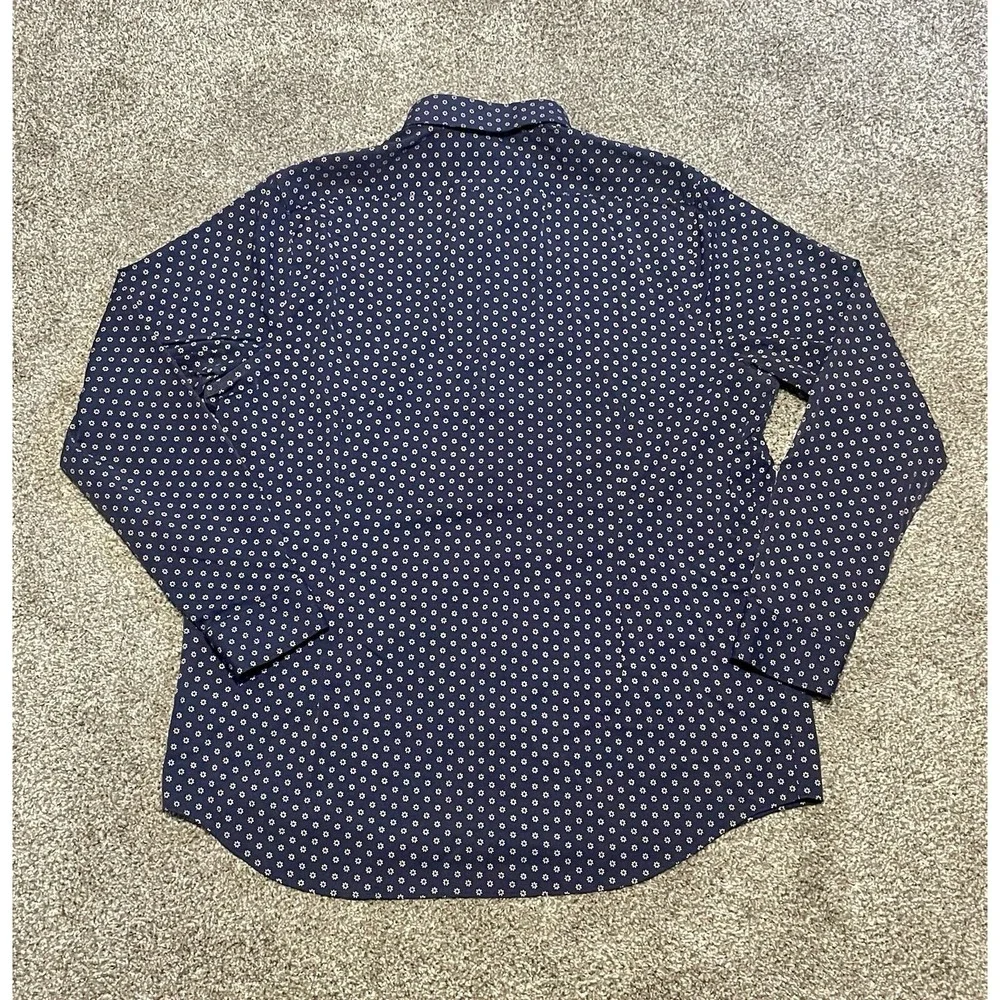 Express Performance Mens XL Button Up Long Sleeve Shirt Navy Floral Printed - Picture 2 of 6